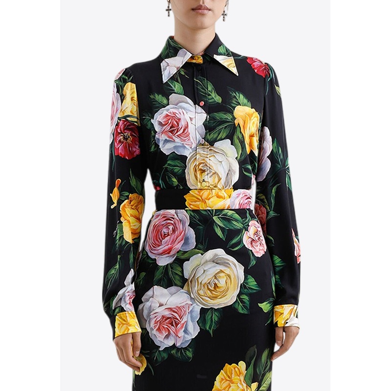 Floral Print Charmeuse Shirt