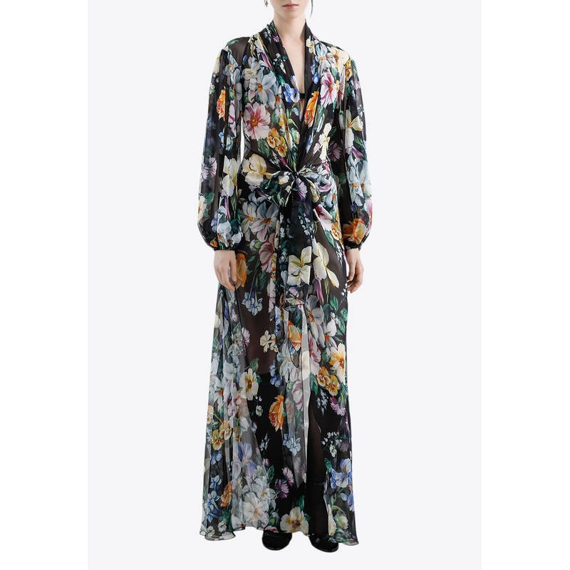 Floral Print Maxi Chiffon Dress