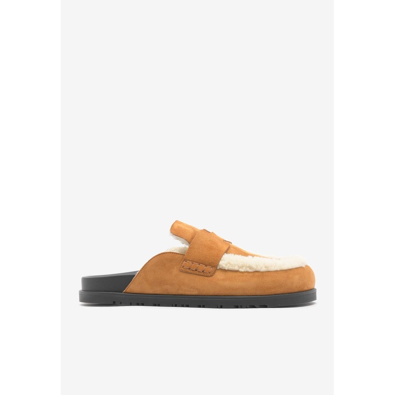 Go Mules in Naturel Suede and Ecru Shearling