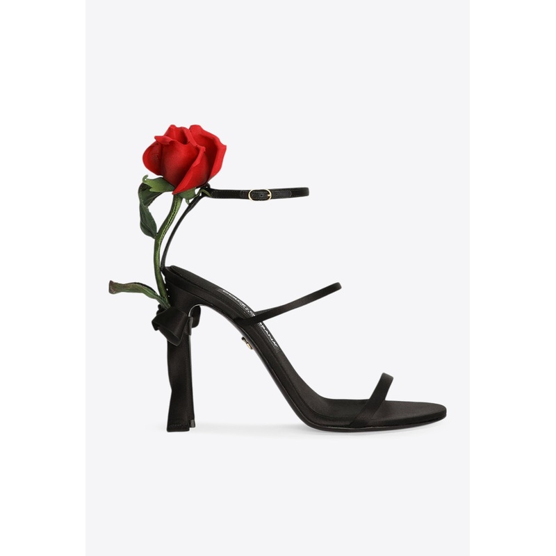 Keira 105 Satin Sandals with Rose Applique