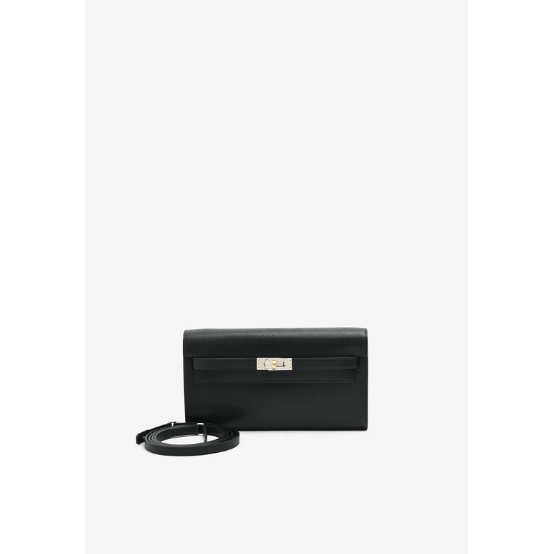 Kelly To Go Wallet in Black Chamkila Leather in Electrum Hardware