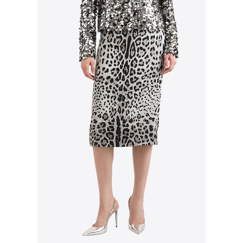 Leopard Print Charmeuse Midi Pencil Skirt