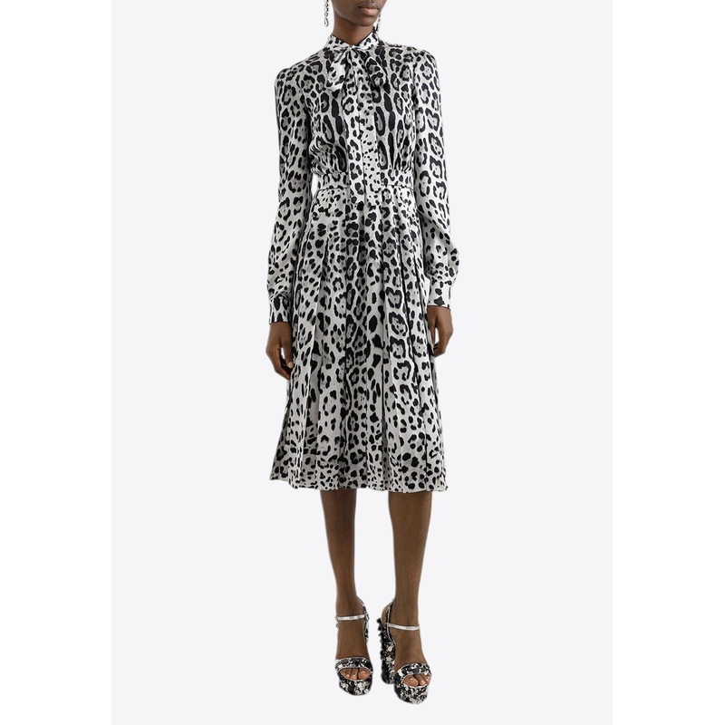 Leopard Print Satin Midi Dress