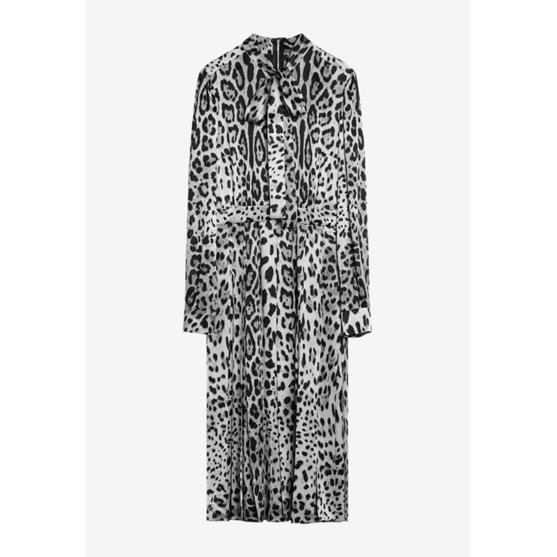 Leopard Print Silk Longuette Dress