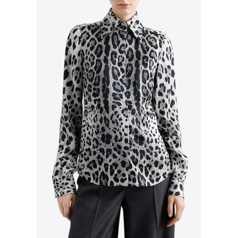 Leopard Print Silk Satin Shirt