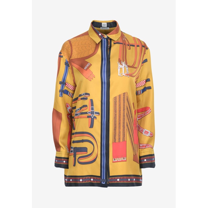 Lettres Equestres Print Silk Shirt