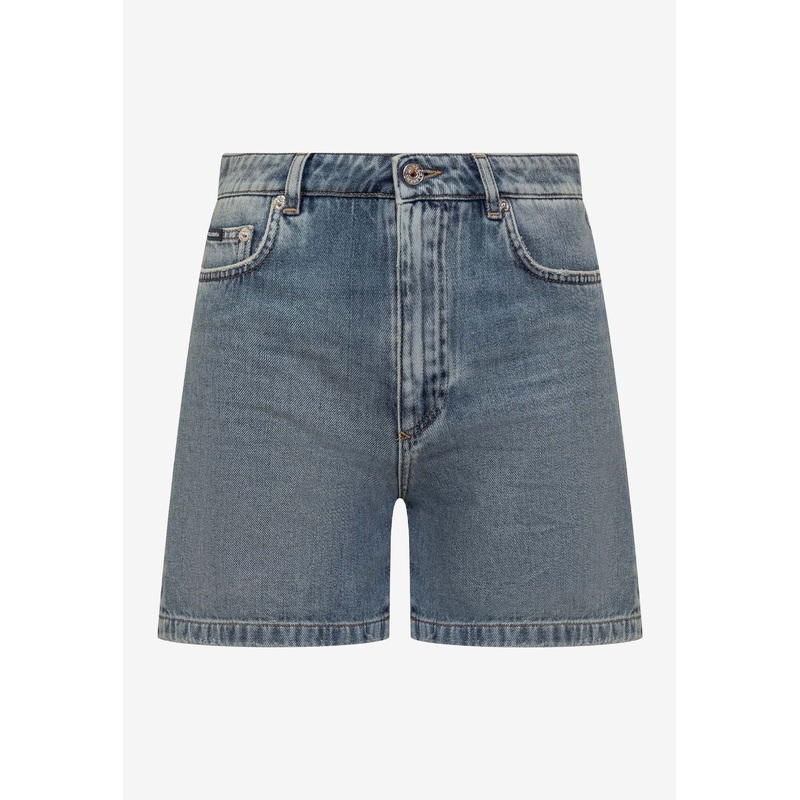 Logo Plaque Denim Shorts