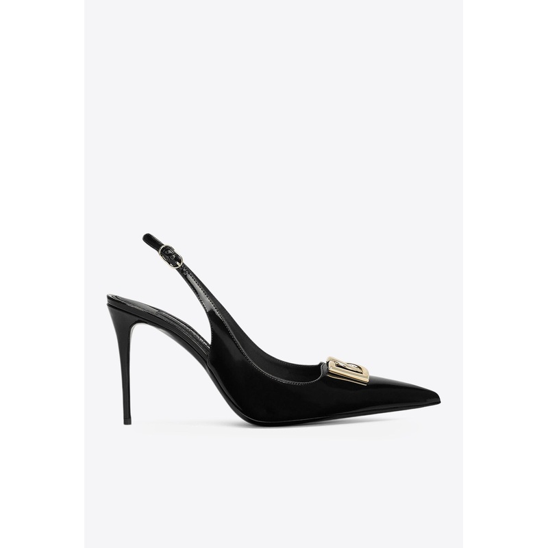 Lollo 90 Polished Leather Slingback Pumps