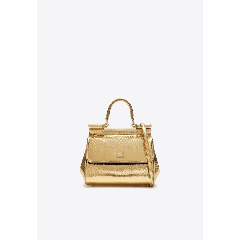 Medium Sicily Python Print Leather Top Handle Bag