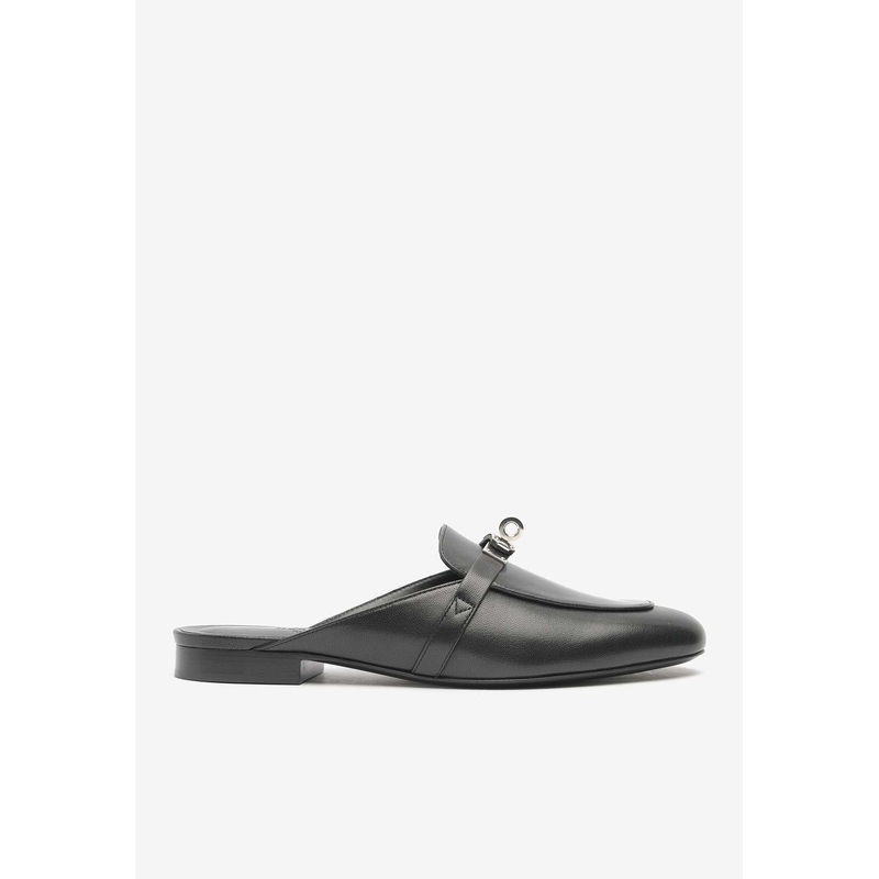Oz Leather Flat Mules with Palladium Kelly Buckle
