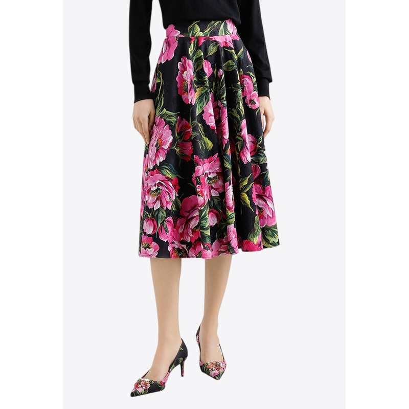 Peony Print Midi Skirt