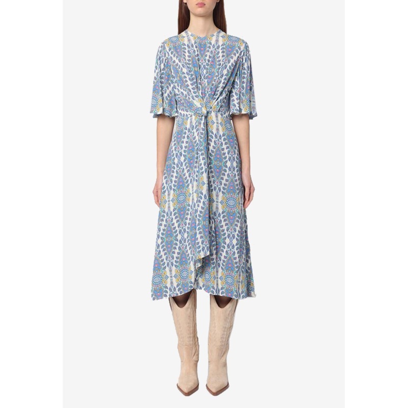 Printed Silk Flared Midi Dress