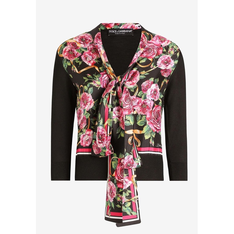 Rose Print Long-Sleeved Sweater