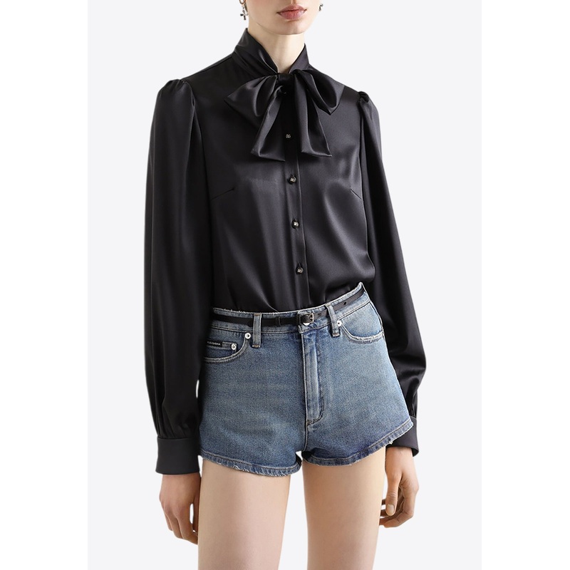 Satin Shirt with Front-Bow