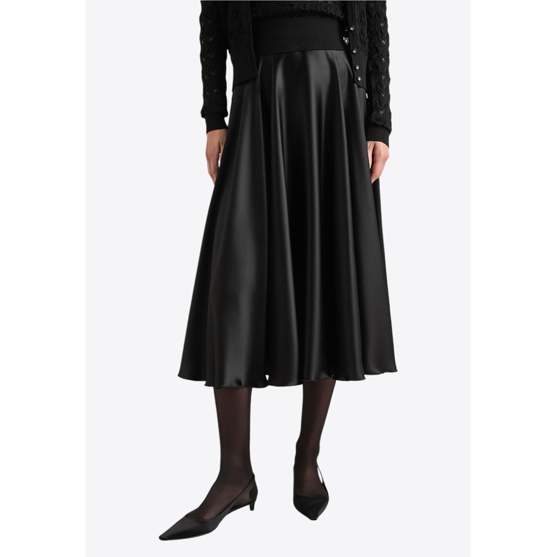 Silk Satin Midi Flared Skirt