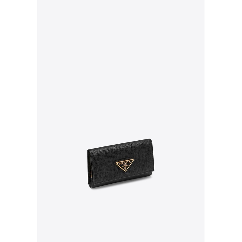 Triangle Logo Saffiano Leather Key-Ring Holder