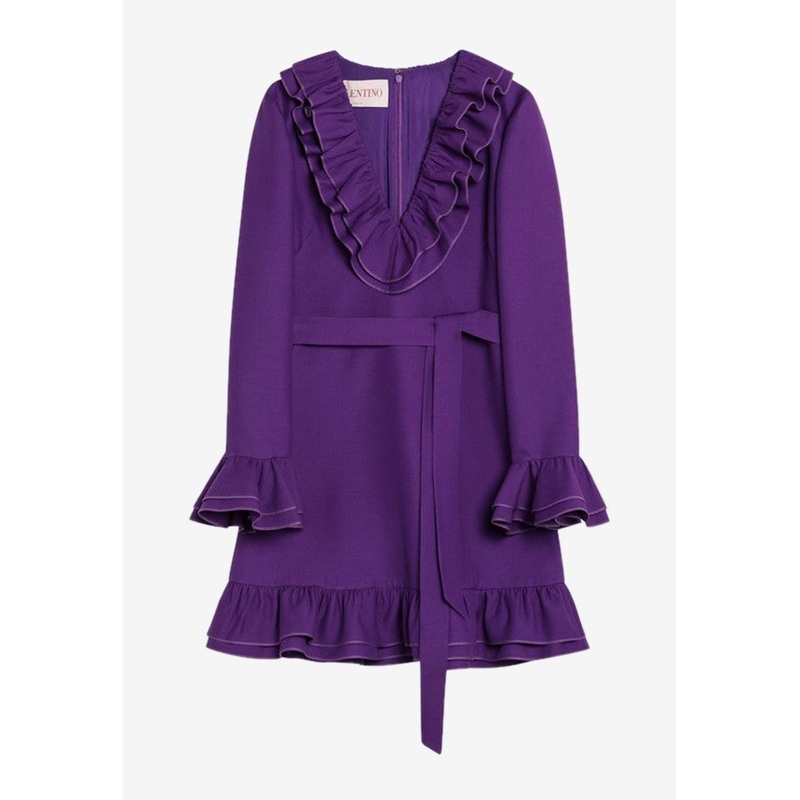 Wool-Blend Ruffled Mini Dress