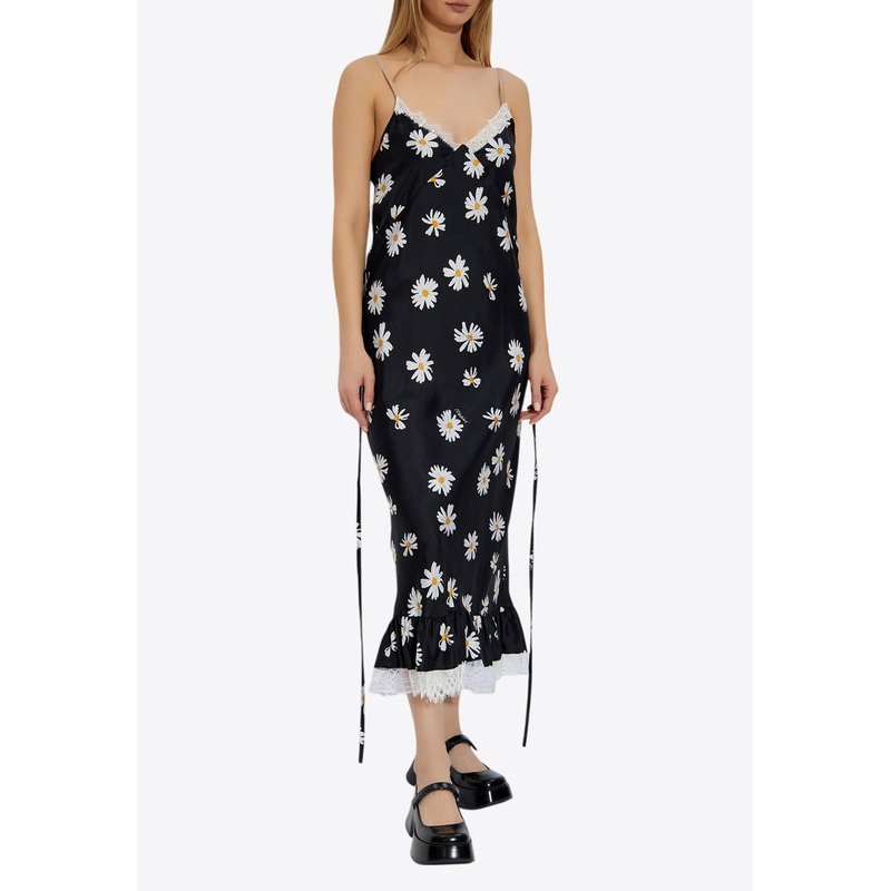 All-Over Daisy Print Silk Twill Midi Dress
