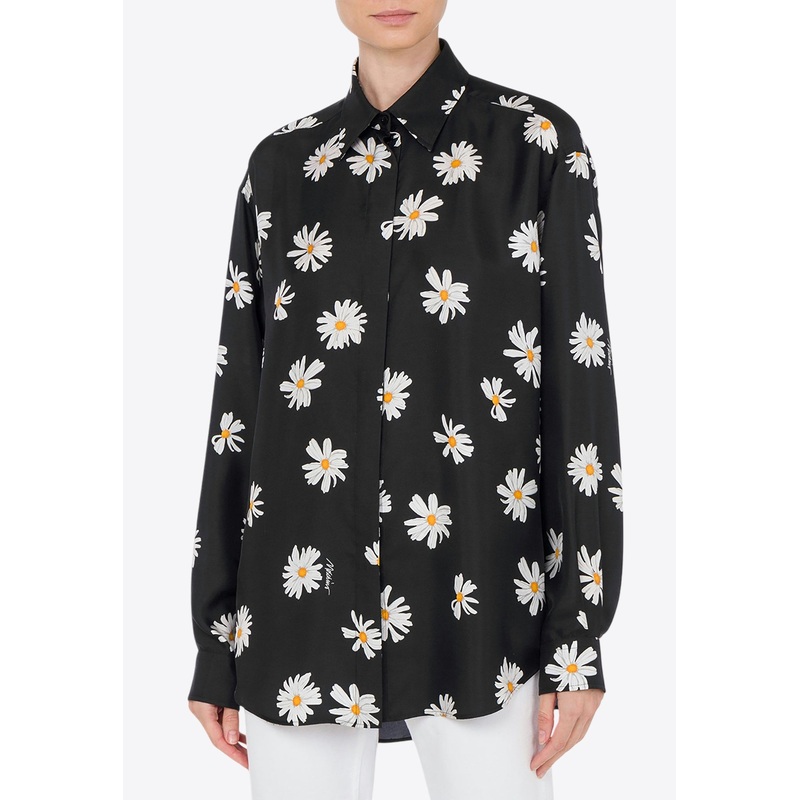 All-Over Daisy Print Silk Twill Shirt