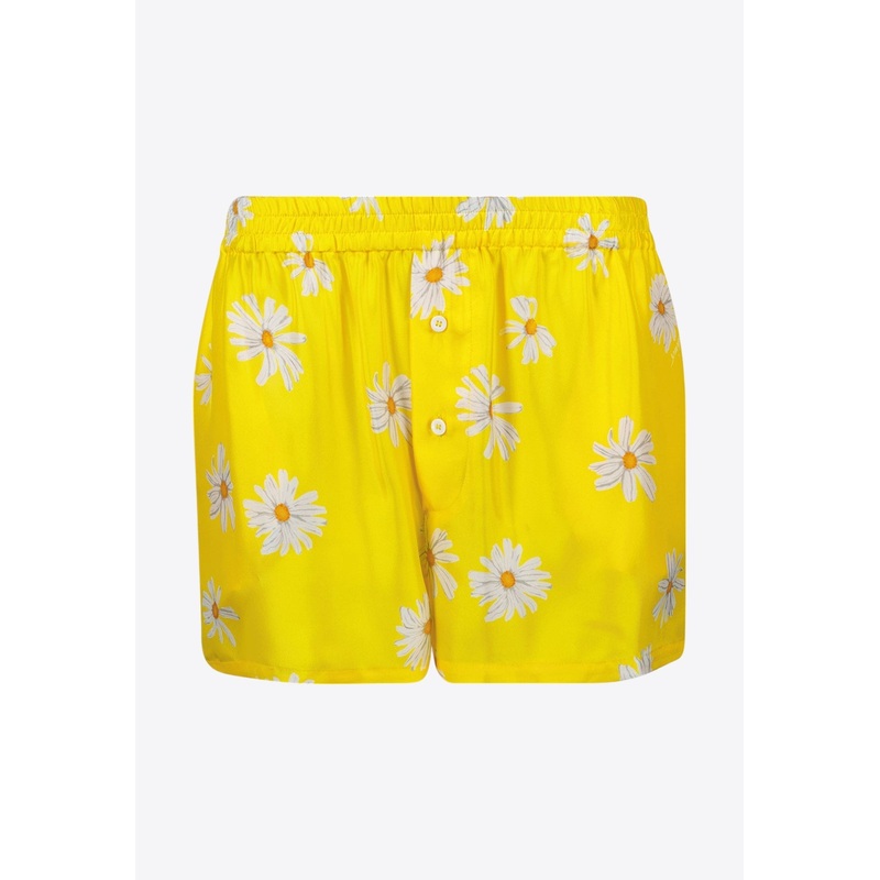All-Over Daisy Print Silk Twill Shorts