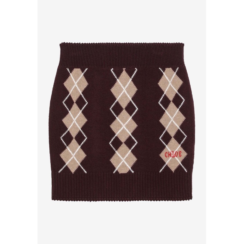 Argyle Wool Knit Mini Skirt