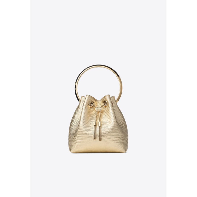 Bon Bon Bucket Bag in Metallic Lizard Print Leather