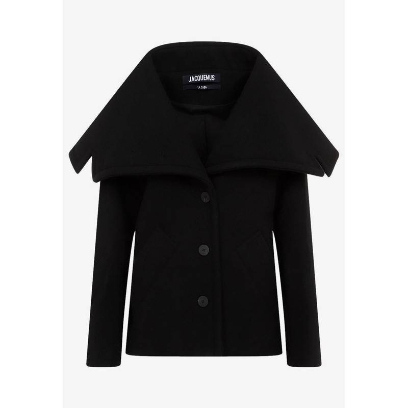 Draped-Collar Wool Coat