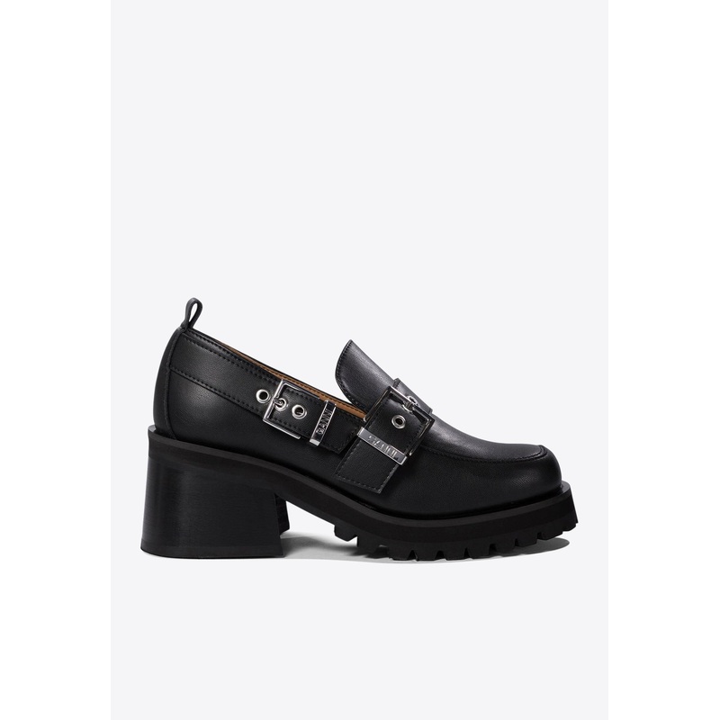 Feminine Buckle Platform Loafers