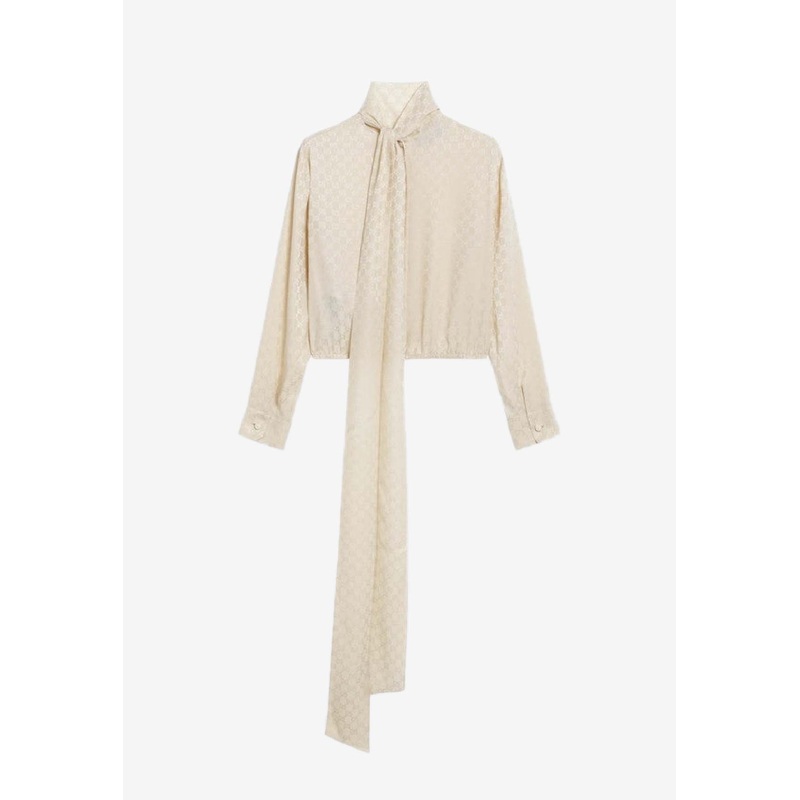 GG Jacquard Silk Wrap Blouse