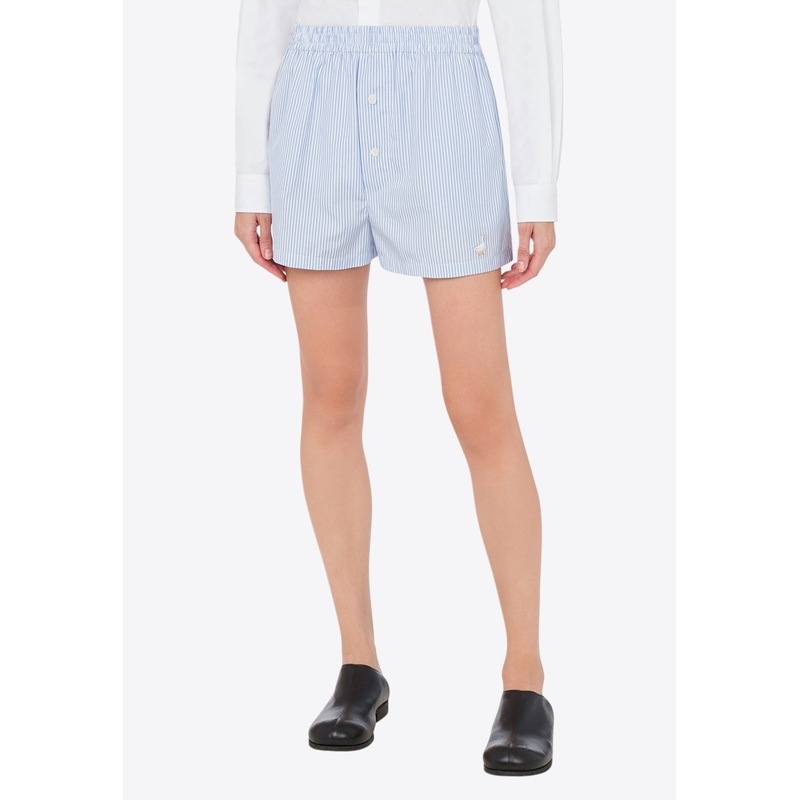 Goose Embroidery Mini Striped Shorts