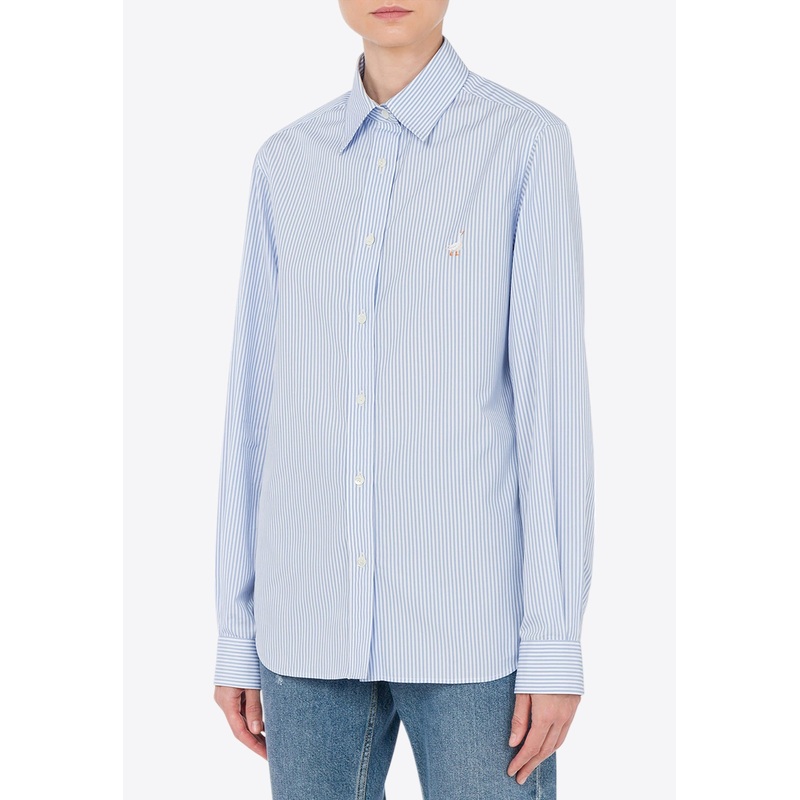Goose Embroidery Striped Poplin Shirt