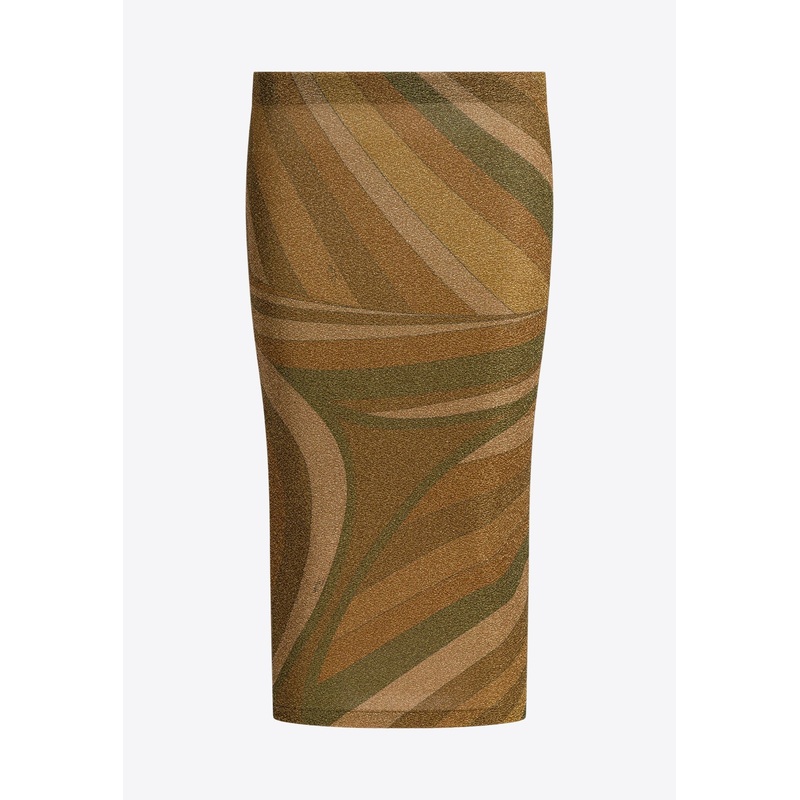 Iride Print Lame Jersey Midi Skirt