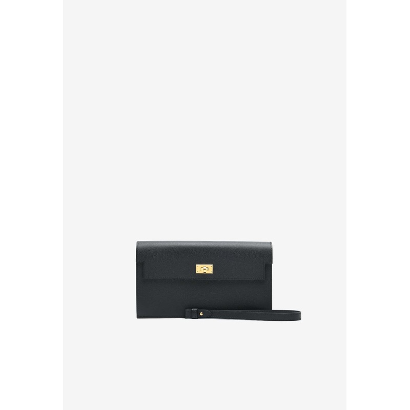 Kelly Pocket Long Wallet in Black Epsom Leather with Gold Hardware