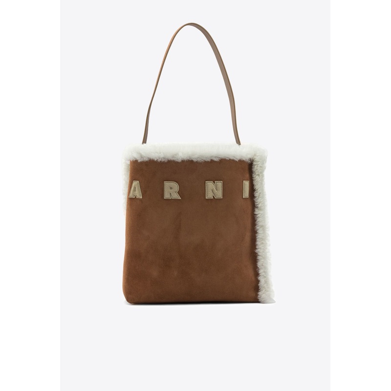 Museo Shearling-Trimmed Suede Shoulder Bag