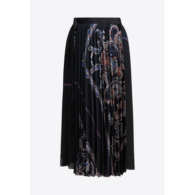 Paisley Print Pleated Midi Skirt