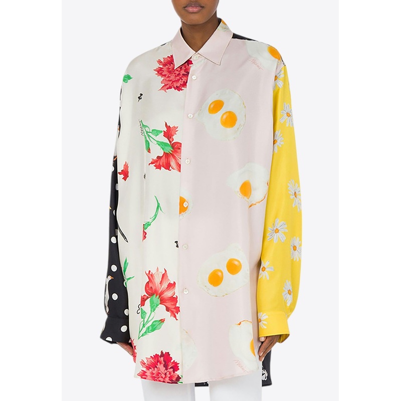 Patchwork Silk Twill Long-Sleeved Shirt