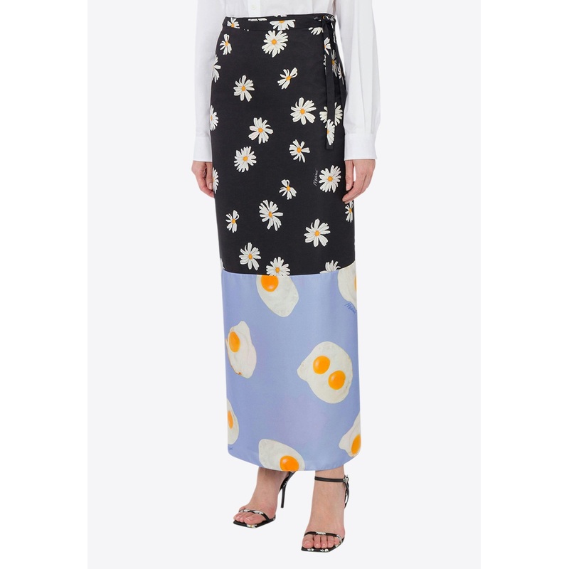 Patchwork Silk Twill Maxi Skirt