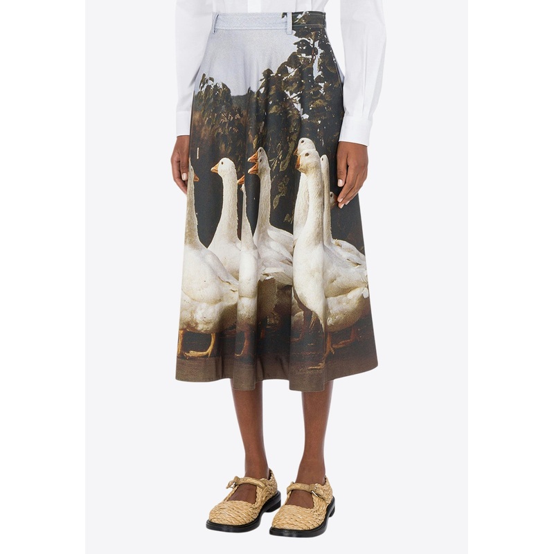 Printed Goose Midi Skirt