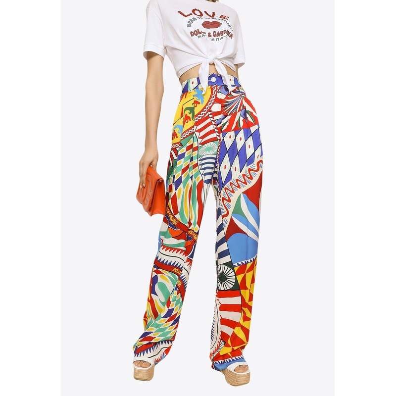 Carretto-Print Flared Pants