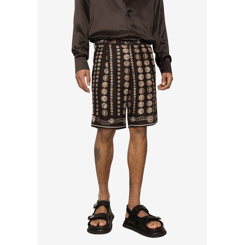 Coin Print Bermuda Shorts in Silk