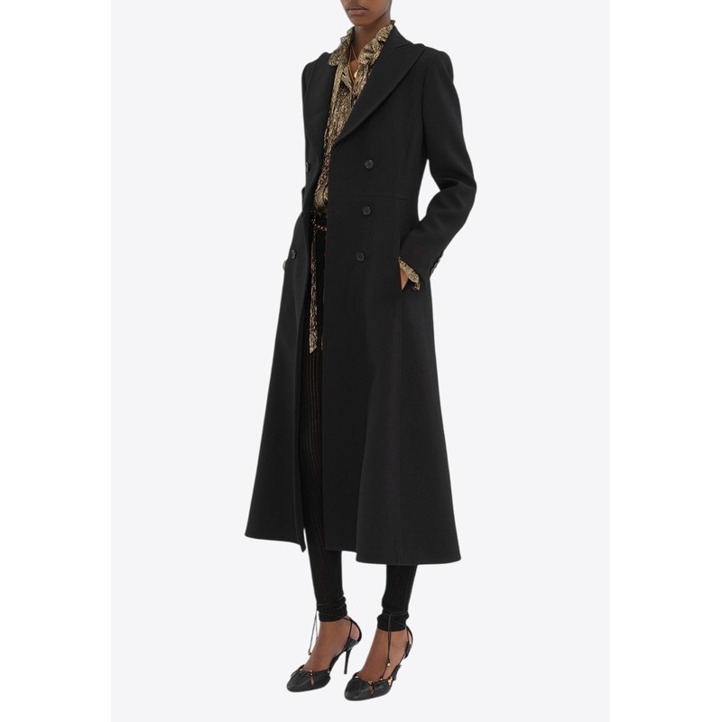 Double-Breasted Wool Crepe Long Coat