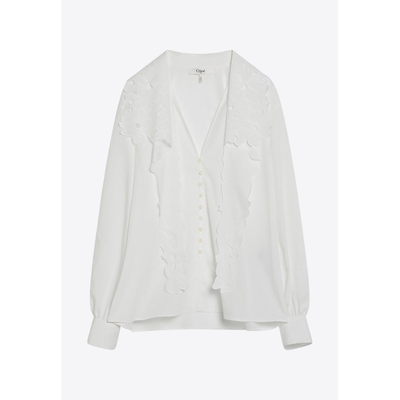 Embroidered Lavallire Long-Sleeved Shirt