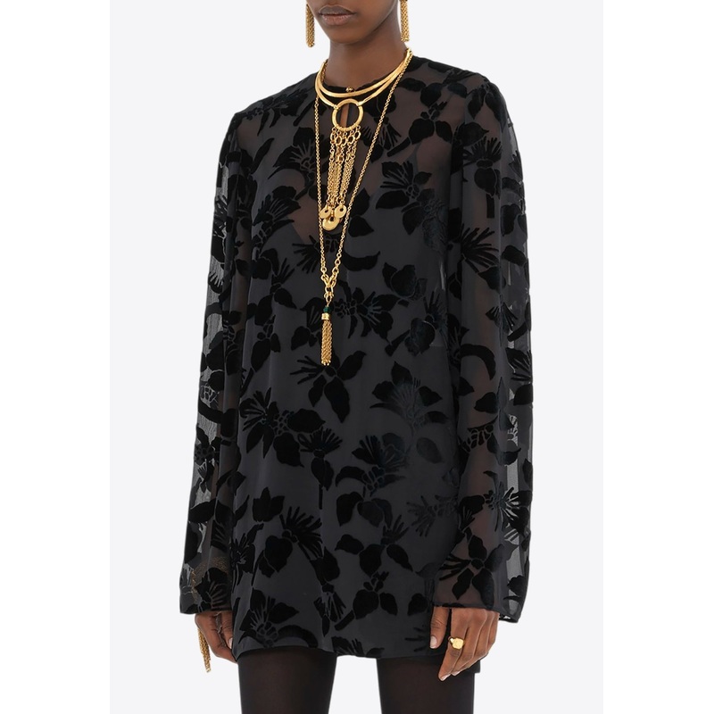 Floral Velvet Jacquard Mini Dress