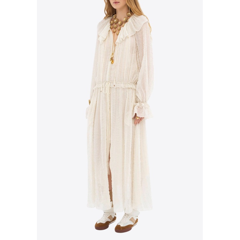 Gathered Silk Crepe Maxi Dress