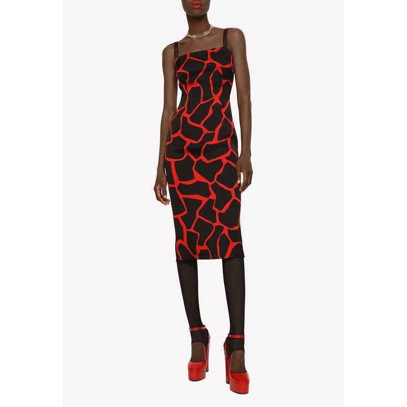 Giraffe Print Silk Midi Dress