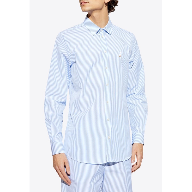Goose Embroidery Striped Shirt