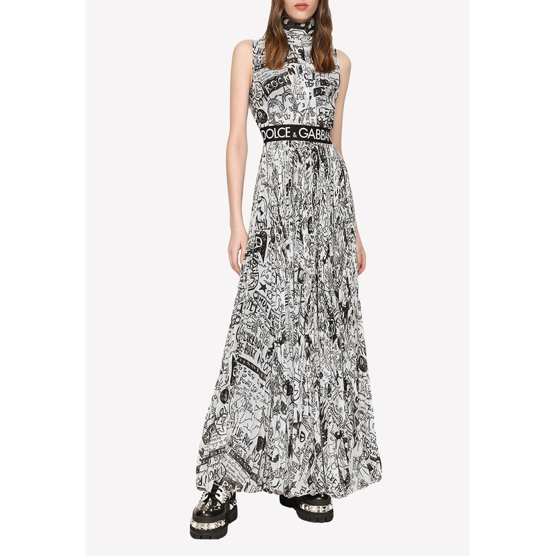 Graffiti Logo Print Maxi Dress in Chiffon