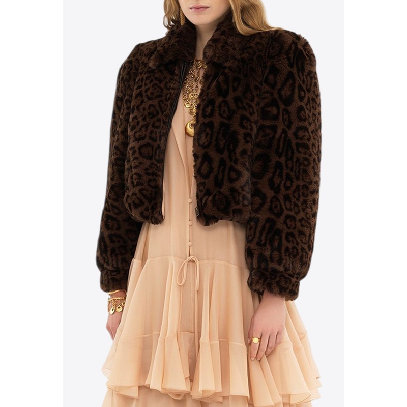 Leopard Print Faux Fur Cropped Jacket