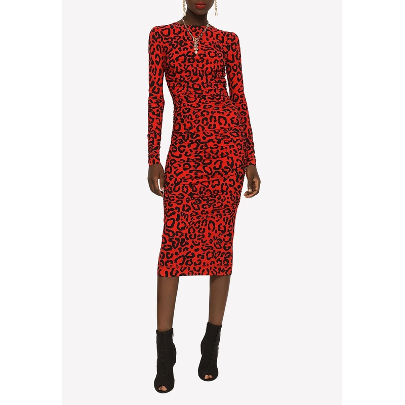 Leopard-Print Jersey Midi Dress