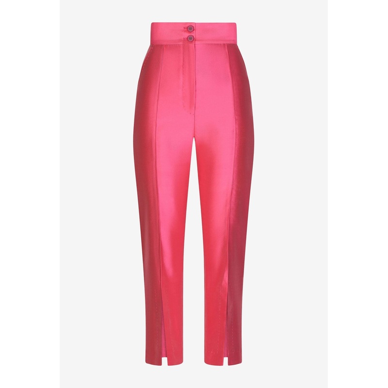 Mikado High-Waist Silk Pants with Slit